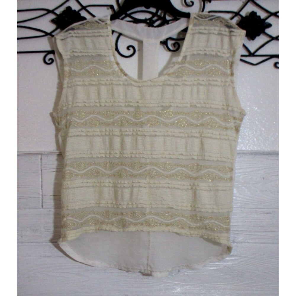 Threads Lace Top Women's Size L Ivory Sleeveless Round Neck